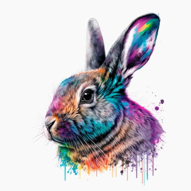 Illustration of a rabbit in watercolor and violet shades of paint