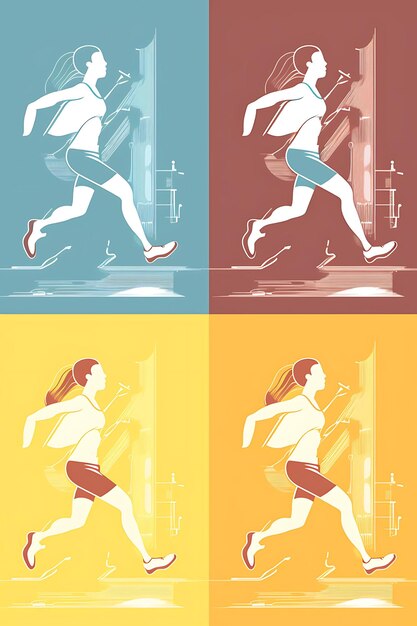 Photo illustration racewalking speed and technique monochromatic color scheme w flat 2d sport art poster