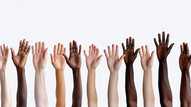 illustration of Raised hands and arms of multiethnic internationa Generative ai