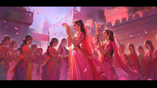 illustration Rama Navami festival in pink