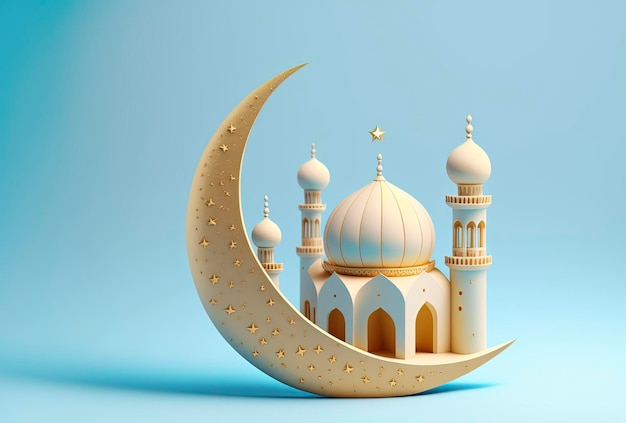 Photo illustration of ramadan background with mosque and star moon ornament