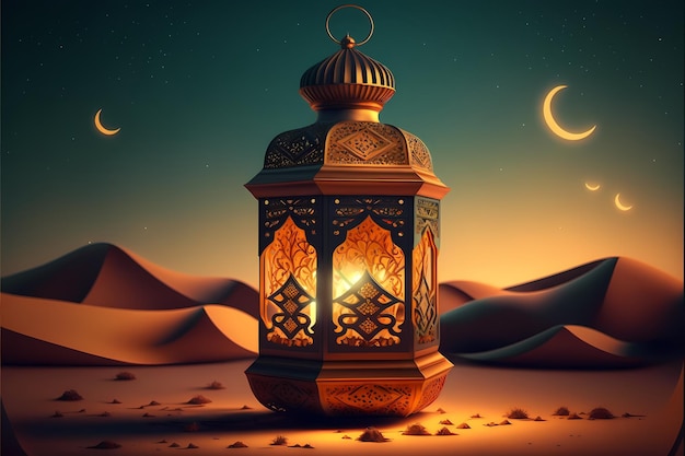 Illustration of Ramadan Lantern, 3D Render