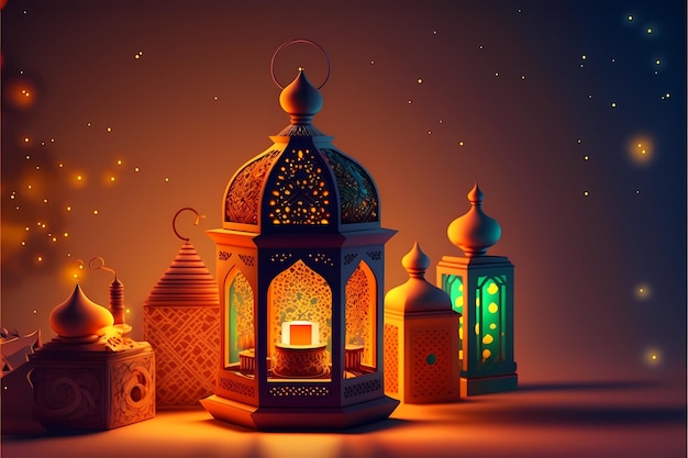 Illustration of Ramadan Lantern, 3D Render