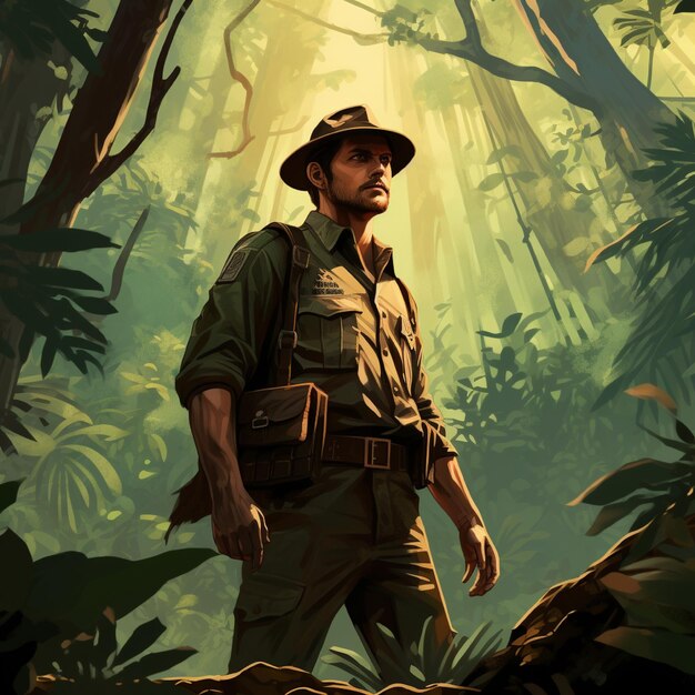 Illustration of ranger on the forest suitable to create flyer about world ranger day