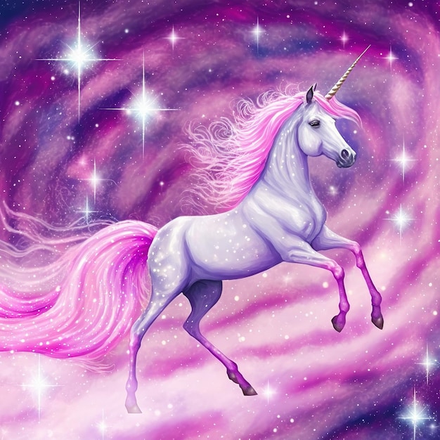 Illustration of ravishing pink unicorn with magical sparkle