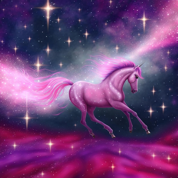 Illustration of ravishing pink unicorn with magical sparkle