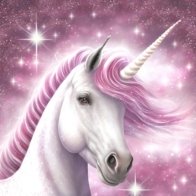 Foto illustrazione di incantevole unicorno rosa con scintillio magico