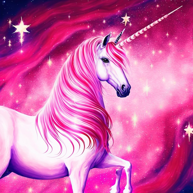 Illustrazione di incantevole unicorno rosa con scintillio magico