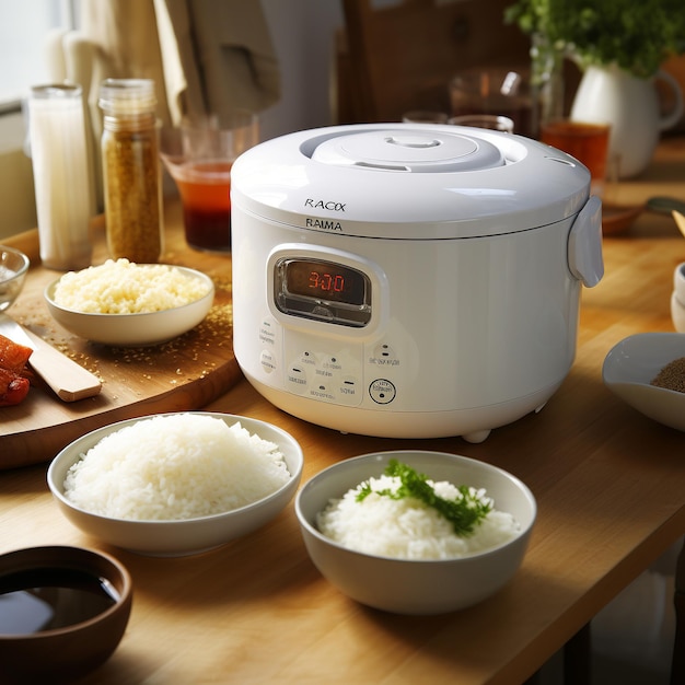 Premium AI Image | illustration of Raw rice Rice cooker