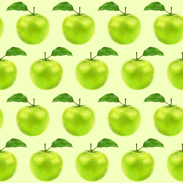 Illustrazione realismo seamless pattern frutta mela colore verde su sfondo verde chiaro alto