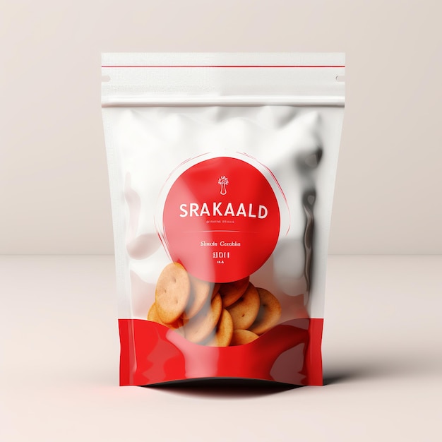 Foto illustrazione di un marchio realistico di snack bag trasparente con