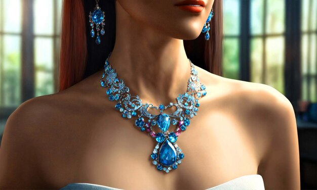illustration of a realistic graceful necklace with precious stones