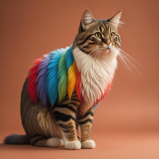 illustration of realistic rainbow cat