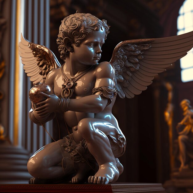 illustration of realistic statue of cupid made of marble