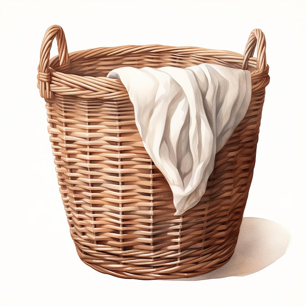 Foto illustrazione di acquarello iperrealistico realistico della borsa della lavanderia di vimini