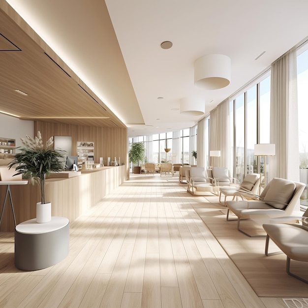 illustration of Reception Center Interior Scene Rendering Plane Pers