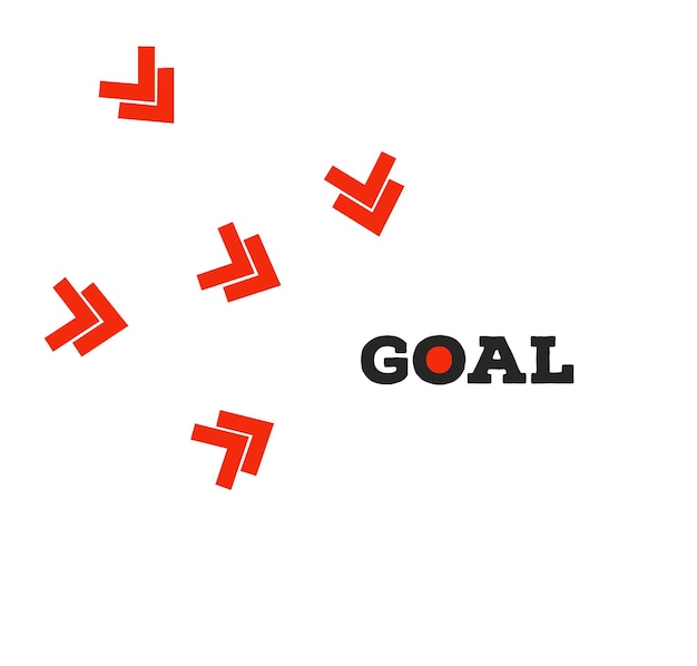 Photo illustration of red arrow with text goal on white background goal concept