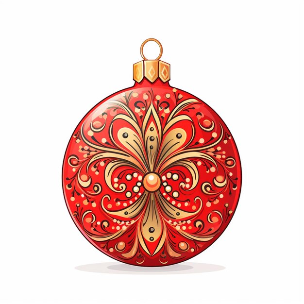 Photo illustration of a red christmas ball with a gold ornament generative ai