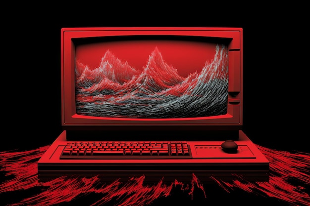 illustration of red computer screen in the style of copies and emula