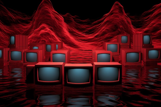 illustration of red computer screen in the style of copies and emula