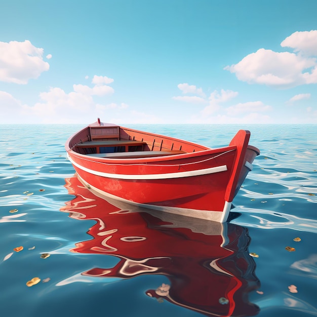 Photo illustration of red cute water boat 4k realistic