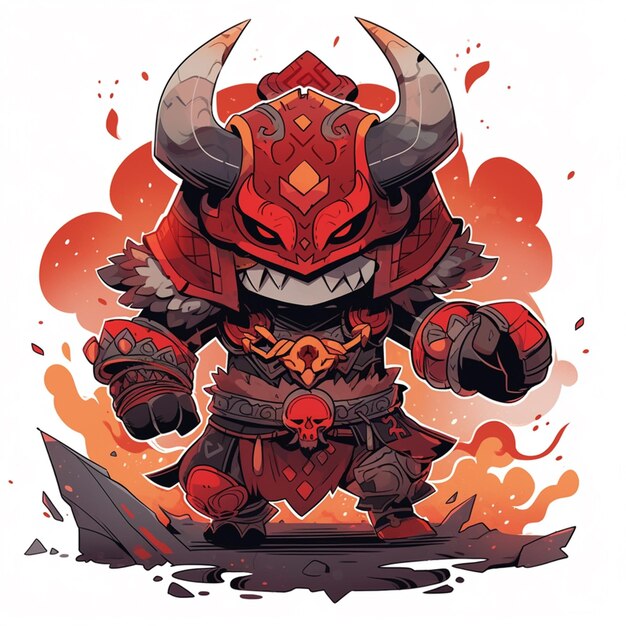 Illustration of a red demon with horns and a helmet on generative ai