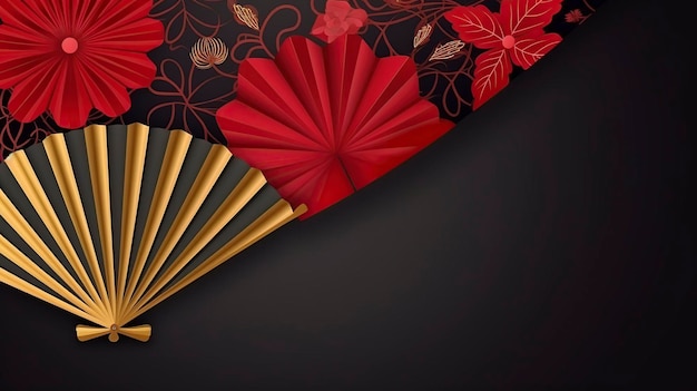 illustration red fan on dark background ai generative