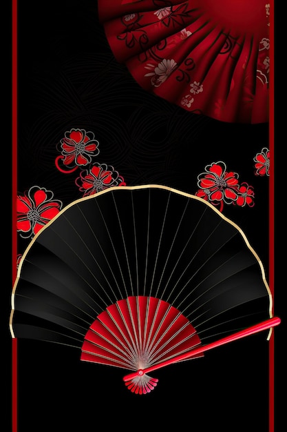 illustration red fan on dark background ai generative