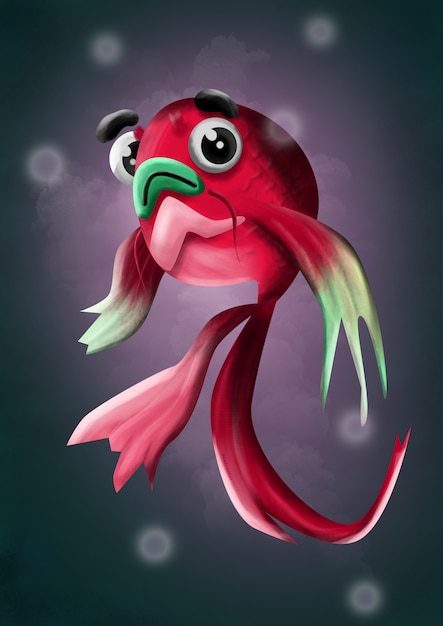Иллюстрация красная рыба в море