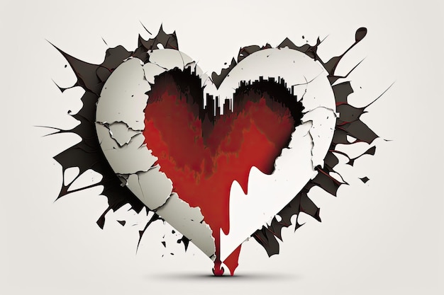 Illustration of a red heart shaped hole torn in paper on a white background