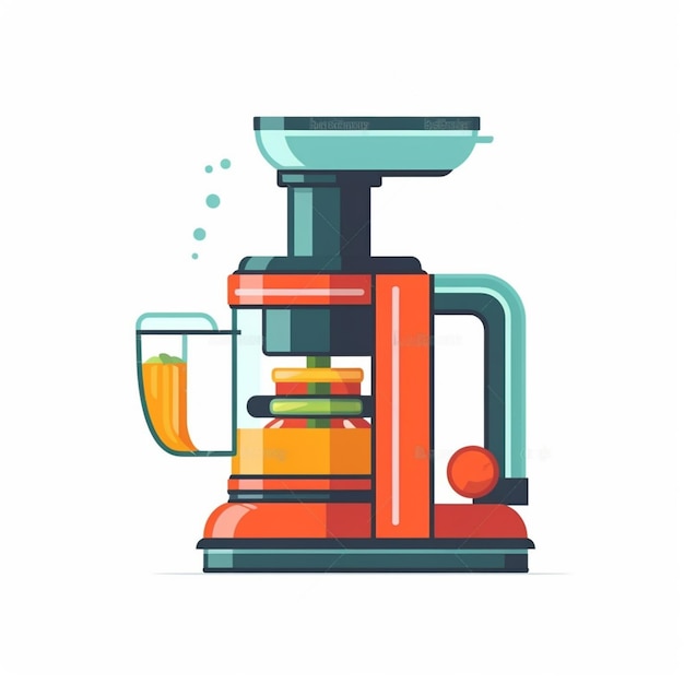 Illustration of a red juicer with a glass on the bottom