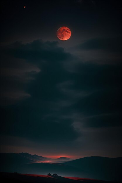 illustration of a red moon in sky