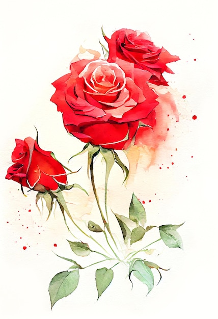 Premium AI Image | Illustration of Red Rose in Watercolor Painting Style