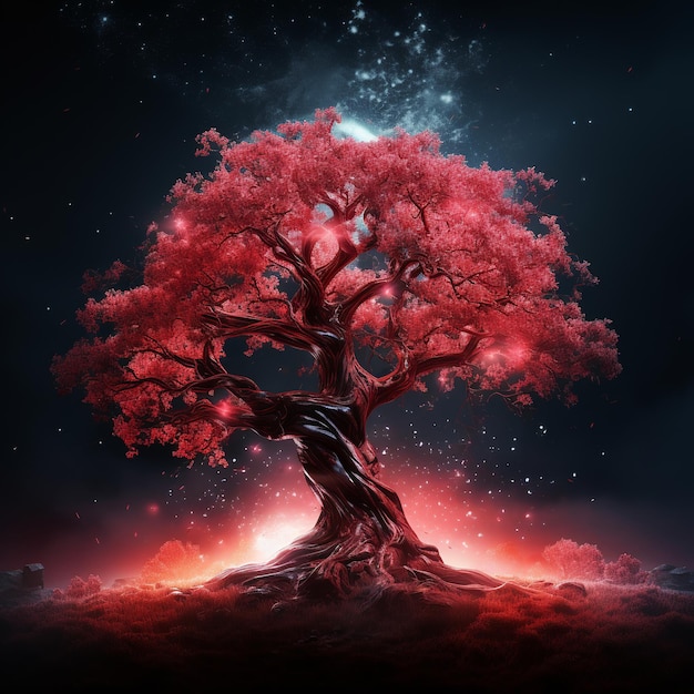 illustration of red spirit magic treerealistic impressive