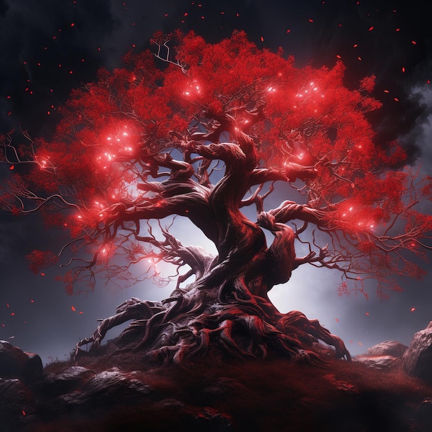 illustration of red spirit magic treerealistic impressive