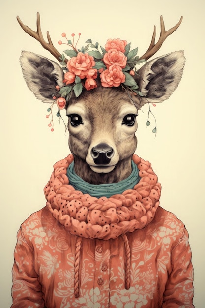 Photo illustration of a reindeer wearing a sweater during christmas