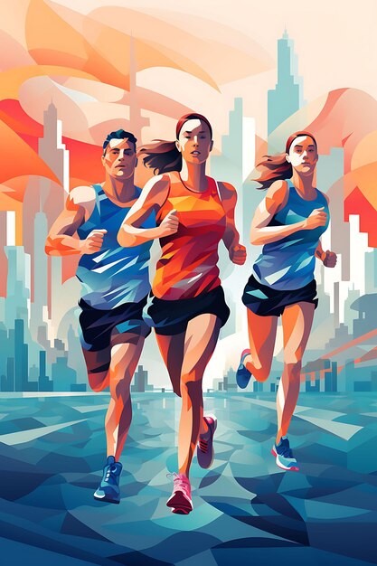 Photo illustration relay marathon race teamwork and persistence vibrant color p flat 2d sport art poster