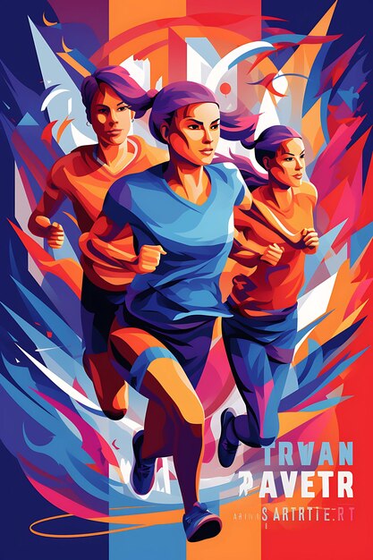 Photo illustration relay marathon race teamwork and persistence vibrant color p flat 2d sport art poster