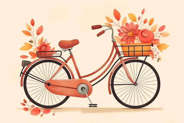 Illustration of retro bicycle with flowers