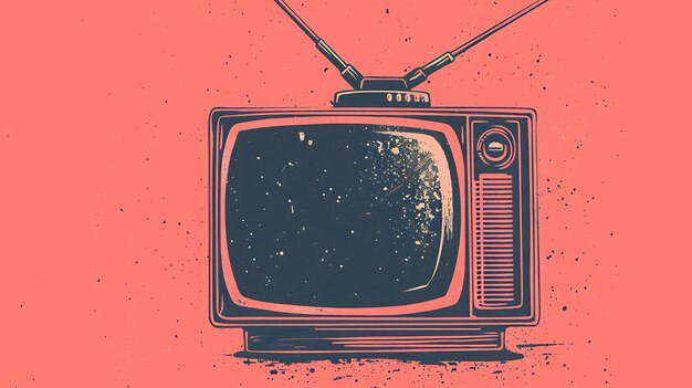 Illustration of a retro television set with a pink background The TV has a static screen with a few specs of light