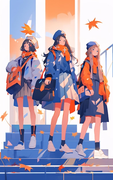 Illustration of the return of students to school during the fall high school season scene