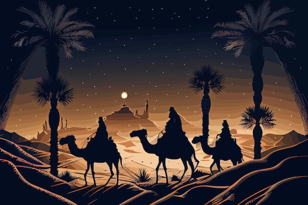 Illustration of reyes magos silhouette