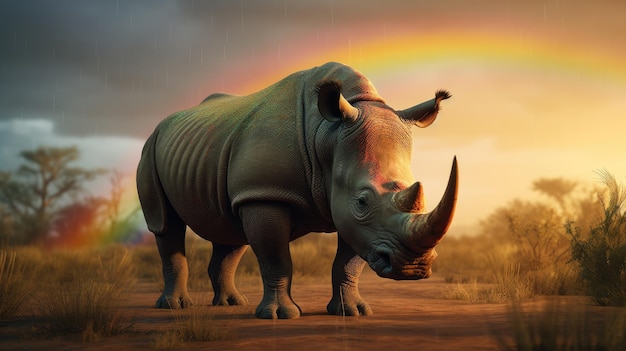 Illustration of a rhinoceros in the middle of the forest