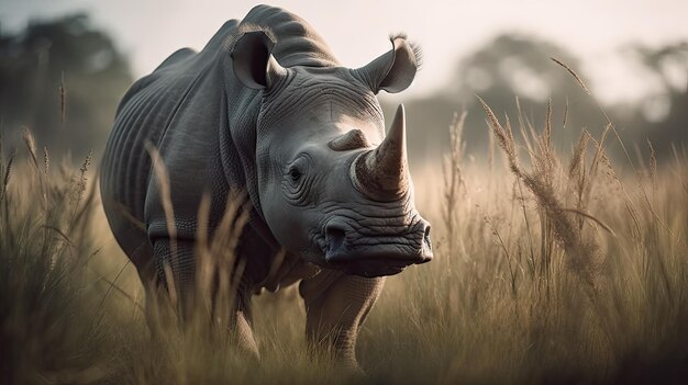 Illustration of a rhinoceros in the middle of the forest