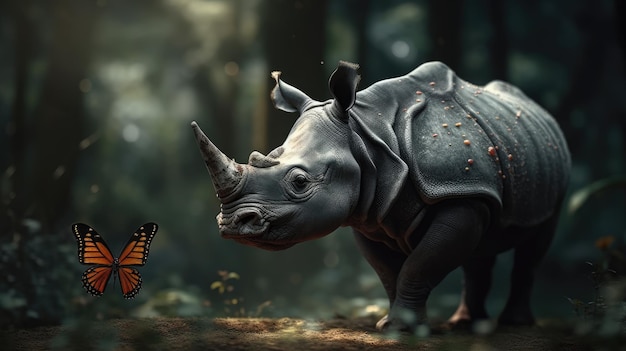 Illustration of a rhinoceros in the middle of the forest