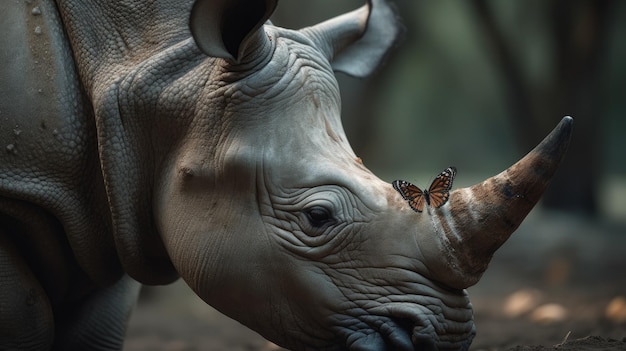 Illustration of a rhinoceros in the middle of the forest