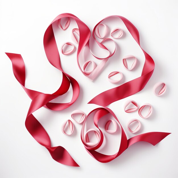 Photo illustration of ribbons shaped as hearts on white valentines day