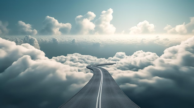 Illustration of road to the sky through the clouds generative ai