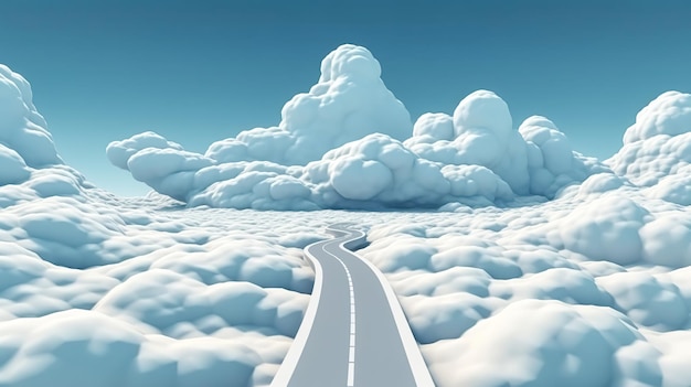 Photo illustration of road to the sky through the clouds generative ai