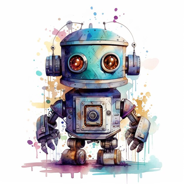 Illustration of a robot with a paint splattered background generative ai